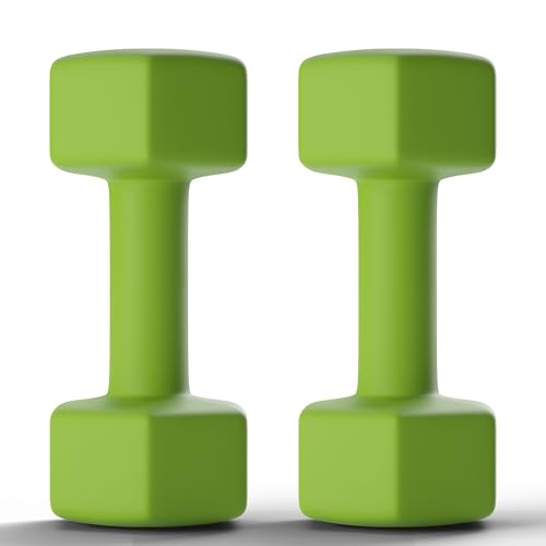 Dumbbells Set of 2 Hex Rubber Encased Dumbbells, Weights Dumbbells Set with Metal Handle for Exercise and Fitness Green (8 lb, Pair)