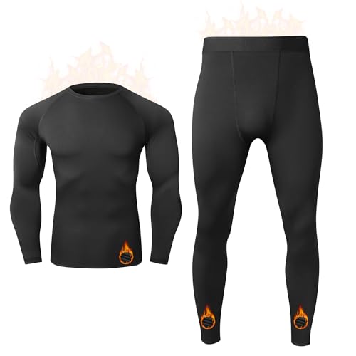 Men's Thermal Underwear Long Johns Fleece Lined Compression Pants Shirts Tops Athletic Base Layer Set Cold Weather