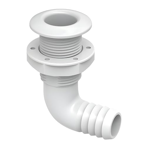 1-1/8 Inch White Angled Thru Hull Fitting with Check Valve - Marine Marine Plumbing