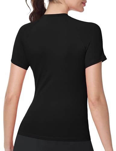 Women's Short Sleeve Compression Shirt - Quick Dry Workout Top, Small, Black