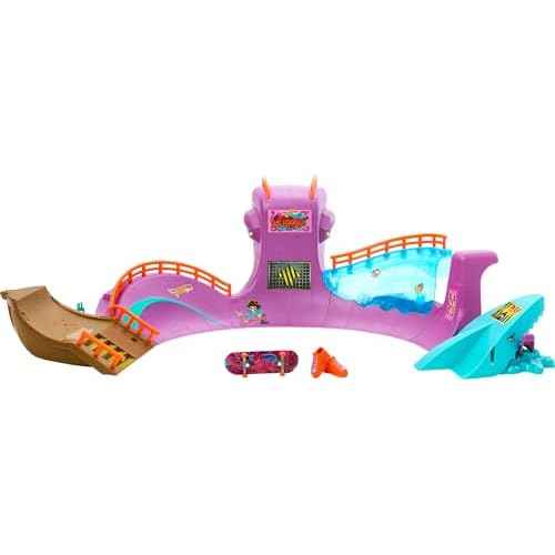 Hot Wheels Skate Octopus Skatepark Playset with Tony Hawk Fingerboard & Pair of Removable Skate Shoes, Includes Storage