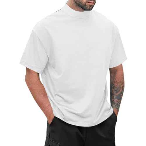 Wihion Men Turtleneck Mock Neck T Shirts Short Sleeve Ribbed High Neck T-Shirt Tee