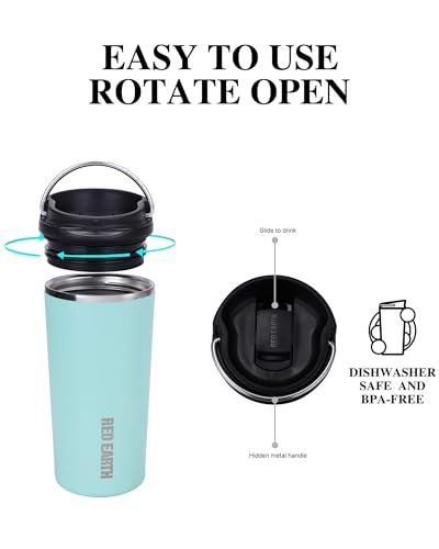 GiNT 17oz Travel Tea Mug with Infuser and 2 Lids - Green, Vacuum Insulated Stainless Steel