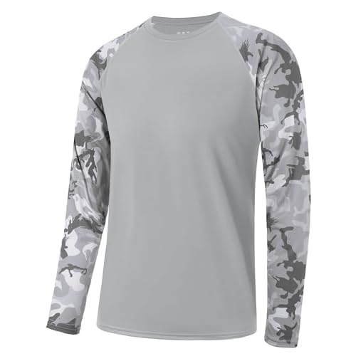 FISHEAL Long Sleeve Fishing Shirts for Men, UPF 50+ Camo Sun Protection Rash Guard, UV Shirt for Swimming Hunting Outdoor