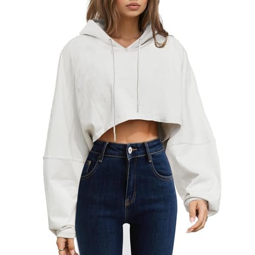 Remidoo Women's Hoodies Pullover Long Sleeve Cropped Sweatshirt Loose Shirt