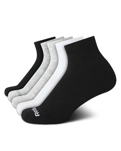Reebok Women's Quarter Socks 5 Pack - Moisture Wicking Cushioned Ankle - Black, White, Grey