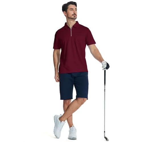 ZITY Mens Polo Shirts Quarter Zip Shirts Casual Classic Lightweight Short Sleeve Golf Collared Shirt with Pocket