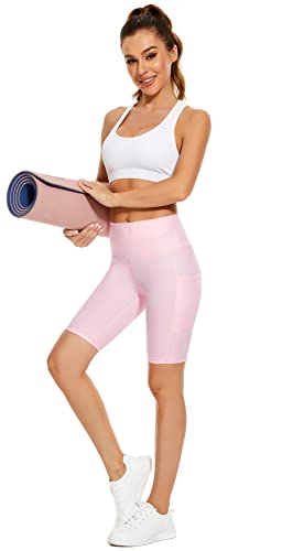 Women's High Waist Yoga Running Workout Athletic Cycling Shorts - Light Pink Medium
