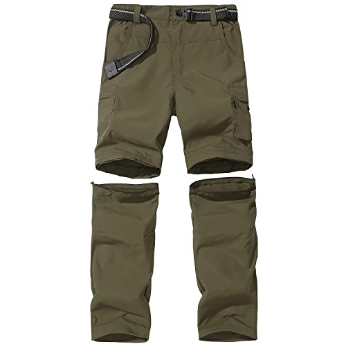 Boy's Convertible Hiking Pants - Lightweight Quick Dry Cargo Trousers, 12-14 Years, Army Green