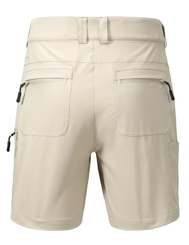 Mens 7 Inch Inseam Water-Resistant Cargo Shorts with Elastic Waist - Large Khaki
