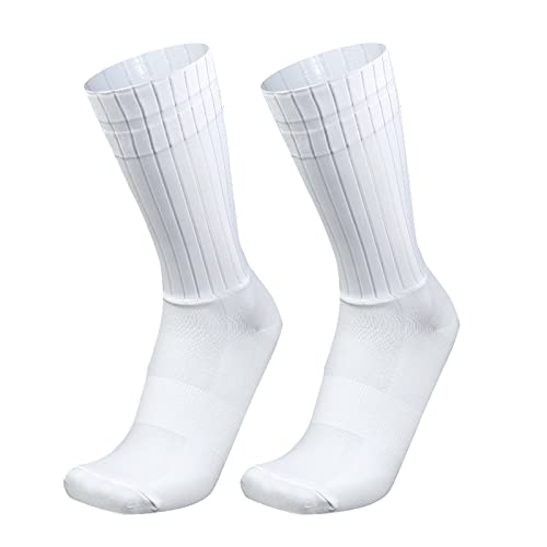 White Aero Cycling Socks for Men Women - Anti-Slip Breathable Road Shoes - One Size / A-White