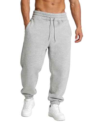 Lasjixion Men's Tapered Jogger Sweatpants Large Light Grey with Pockets