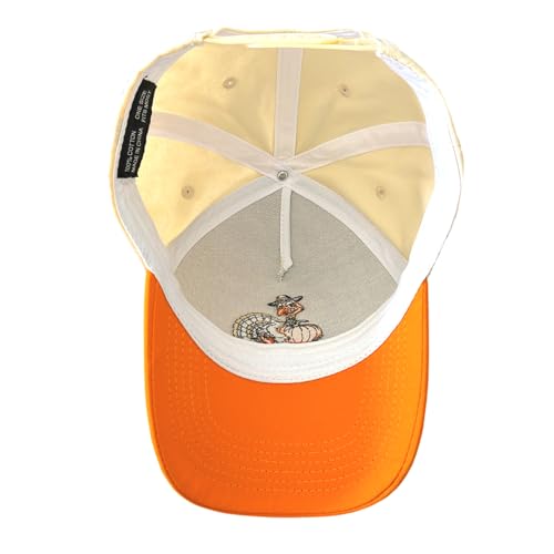 Embroidered Turkey Hats for Men & Women, Vintage Thanksgiving Trucker Hat, Adjustable Cotton Two-Tone Baseball Cap Orange/Beige