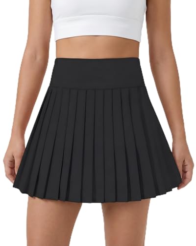Girls Tennis Skirts with Pockets & Liner High Waisted Athletic Skort Black 7-8Y