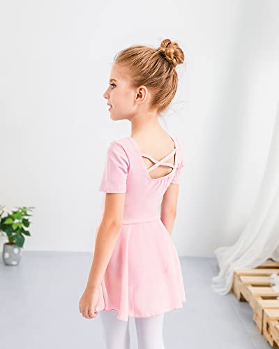Girls Toddler Ballet Leotard Dress - Pink Cross Back, Size 5-6 Years