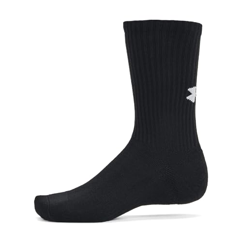 Unisex Adult Cotton Crew Socks Multipacks - Large, Black & White, Under Armour