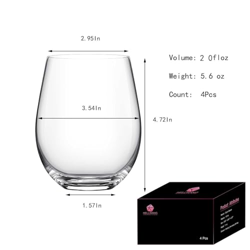 Stemless Wine Glasses Set of 4 - 20oz Lead-Free Dishwasher Safe for Outdoors & Parties