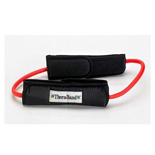 THERABAND Resistance Tubes, Professional Latex Elastic Tubing For Physical Therapy, Lower Pilates, At-Home Workouts, & Rehab, 12 Inch With Padded Cuffs, Green, Heavy, Intermediate Level 1