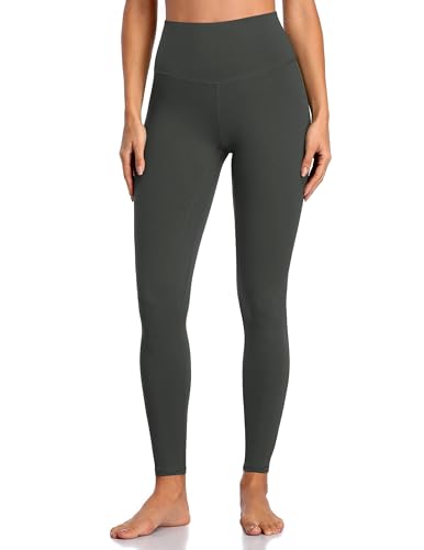 Large Charcoal Grey Workout Leggings with 28 Inch Inseam - High Waisted Tummy Control