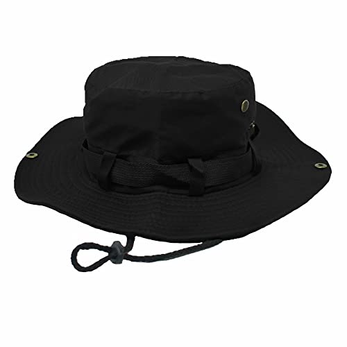 Glory Max Bucket Boonie Hat with Neck Flap Cover Sun Safari Wide Brim Fishing Garden Hiking Cap (Black)
