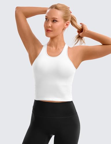 MathCat Cropped Racerback Workout Tank Top for Women with Padded - Medium, White