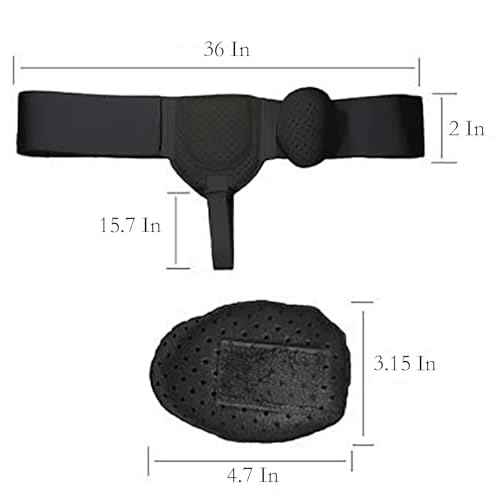 YIKANGHENG Hernia Belt for Men, Medium Size Adjustable Waist Strap with Removable Compression Pads and Breathable Material for Groin Support (Black)