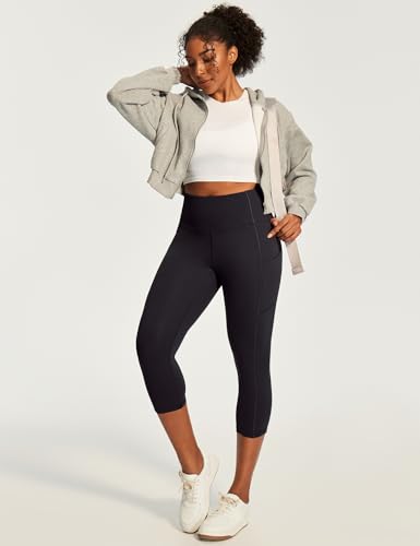 High Waisted Capris with Pockets for Women Small Black Yoga Pants