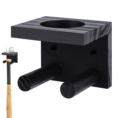 Wall Mount Baseball Bat and Ball Holder - Holds 1 Set - Black