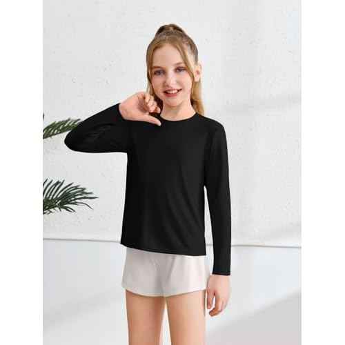 Haloumoning Girls Athletic Shirts Kids Long Sleeve Workout Tops Split Back Quick Dry T-Shirt 5-14Y