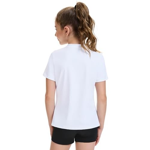 HASMES Girls Athletic Shirts Short Sleeve Active T-Shirts,Basic Tee Tops,Sports Activewear for Kids Teens