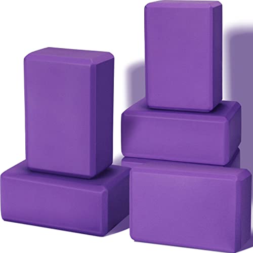 Purple EVA Yoga Blocks Set of 6 Non Slip Pilates Bricks - Supportive & Durable