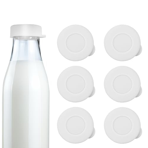 Silicone Glass Milk Bottle Caps, 48mm Diameter Bottle Caps for Libbey & Stanpac Milk Glass Bottles, Reusable and Easy to Clean (6 Pack) (White)