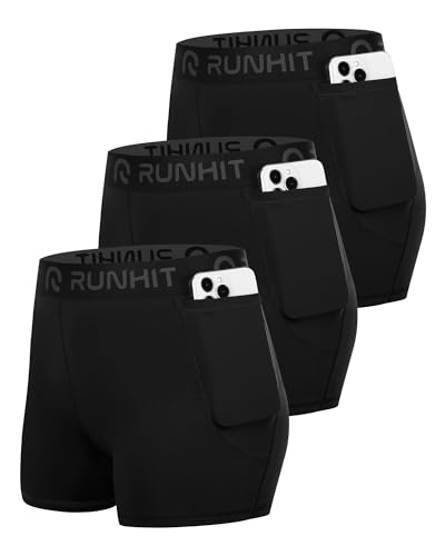 Runhit Women's 3 Pack 3" Compression Volleyball Shorts with Pockets - XS Black