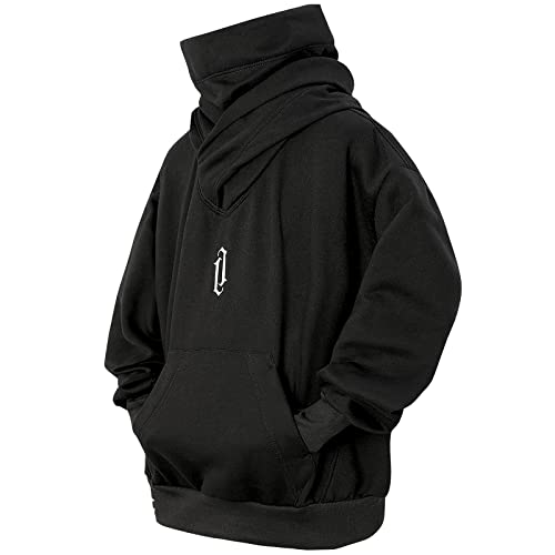 Men's Fleece Hoodie Sweatshirt with Built-in Gaiter - Medium Black