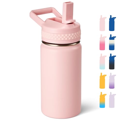 Kids Insulated Water Bottle with Straw - Pink 12 oz Stainless Steel Toddler Cup