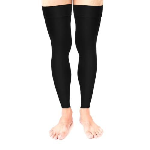 Thigh High Compression Stockings 20-30 Mmhg Compression Leg Sleeves with Silicone Anti-slip Strap Footless Compression Socks for Sport Running Edema, Black, XL