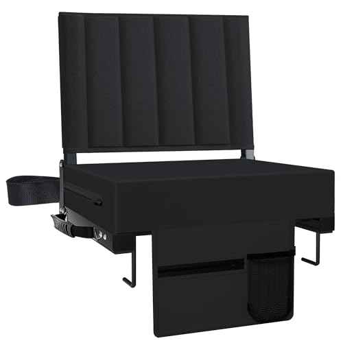 Stadium Seat for Bleachers with Back Support and Cushion, Bleacher Seats with Shoulder Strap and Cup Holder, Padded Portable Folding Comfort Stadium Chair, for Sports Events, Black (1pcs)