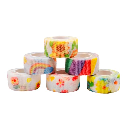 6 Pack Self Adhesive Bandage Wrap Colorful Pattern Print Elastic Cohesive Stretchy Sport Grip Tape for Finger Wrist Toe Vet Wraps