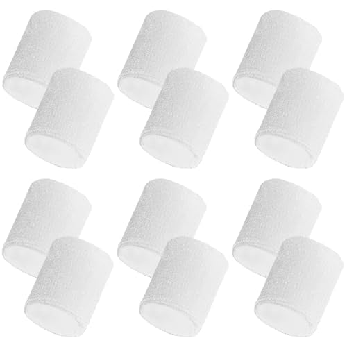 White 12 PCS Sports Wristbands Sweat Absorbent for Basketball Tennis Running