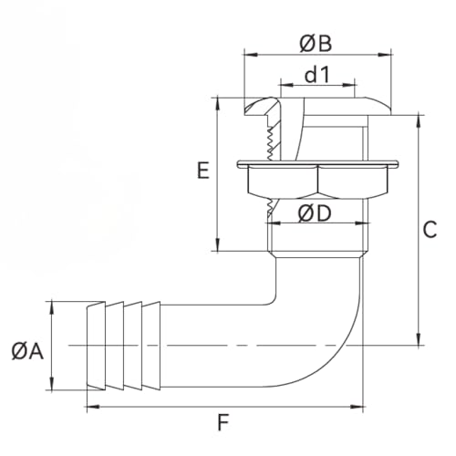 1-1/8 Inch White Angled Thru Hull Fitting with Check Valve - Marine Waterproof