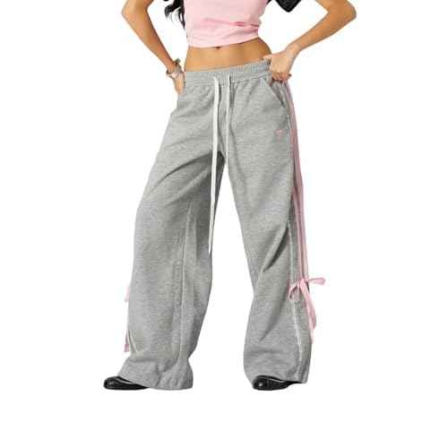 Aelfric Eden Lace Stripe Patchwork Sweatpants Casual Baggy Pant for Women Wide Leg Elastic Drawstring Trousers