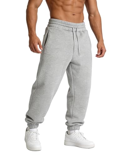 Lasjixion Men's Tapered Jogger Sweatpants Large Light Grey with Pockets