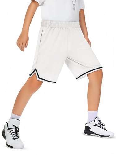 Kids Athletic Shorts Haloumoning Boys Quick Dry Basketball Shorts White 9-10 Years