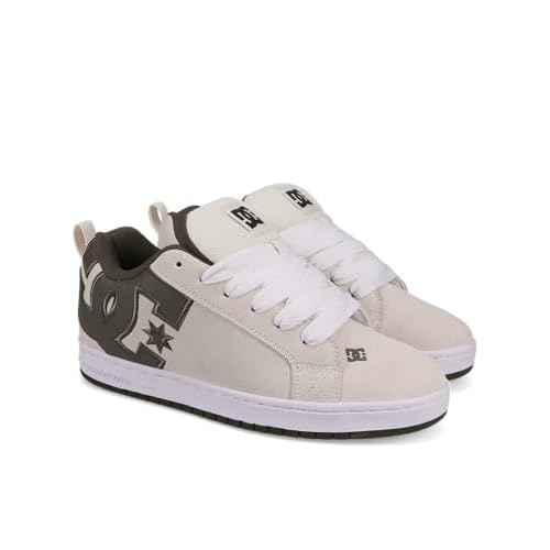 DC Men's Court Graffik Skate Shoe, White/Olive, 9