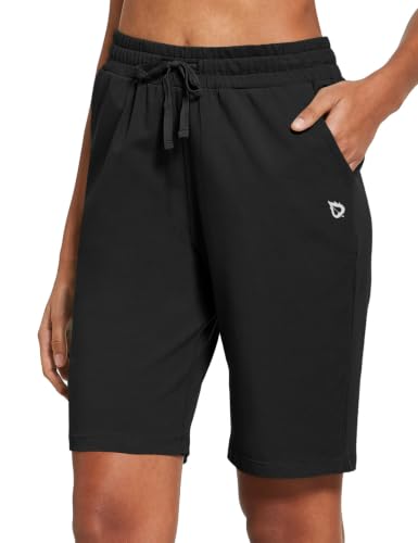 Baleaf Women's Bermuda Shorts Long Cotton Knee-Length Lounge with Pockets