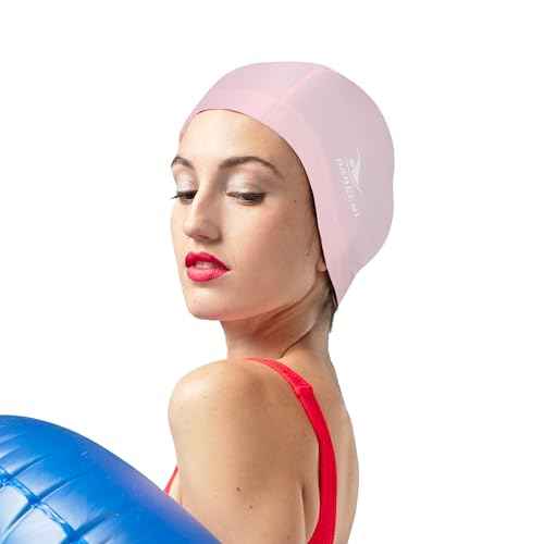 Fabric Swim Cap - One Size Pink Swim Cap, Cloth Swimcap for Long and Short Hair for Men, Women, Boy, Girl, Lightweight and Comfortable, Perfect for Pool, Beach, Lap Swimming