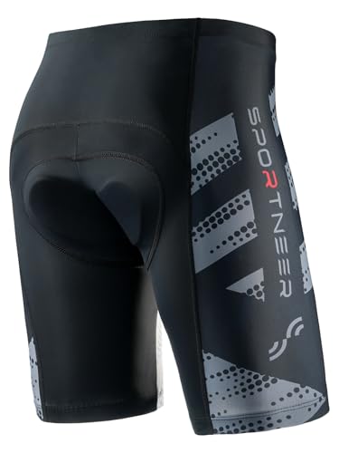 Sportneer Padded Cycling Shorts for Men Small Grey 4D Padding Breathable UPF 50+