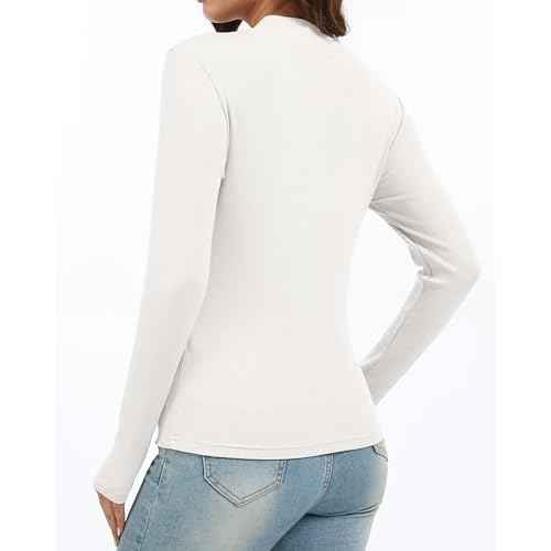 Women's Knitted Rib Mock Neck Long Sleeve Tshirt Fall Fashion Basic Thermal Underwear Tops Winter Clothes 2025