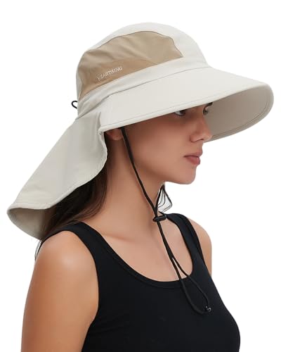 Sun Hat UPF50+ Wide Brim Bucket Hat Outdoor for Hiking Garden - One Size Beige