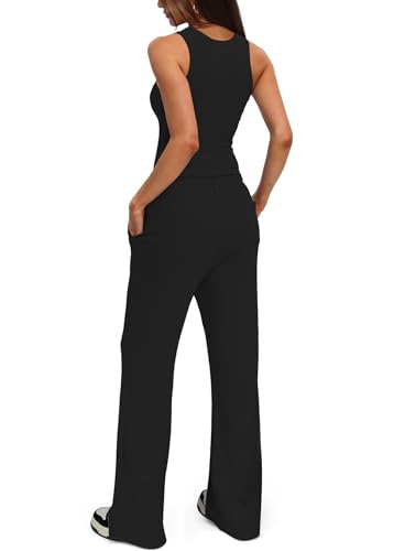 Women's Summer Lounge Sets Sleeveless Matching Outfits Black 28-29 Inseam Medium